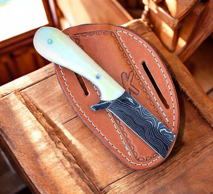 Premium Bull Cutter Knife with Sheath - Damascus Steel Blade