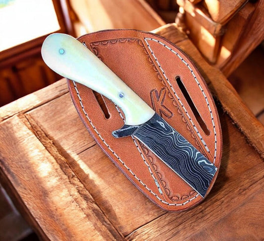 Premium Bull Cutter Knife with Sheath - Damascus Steel Blade