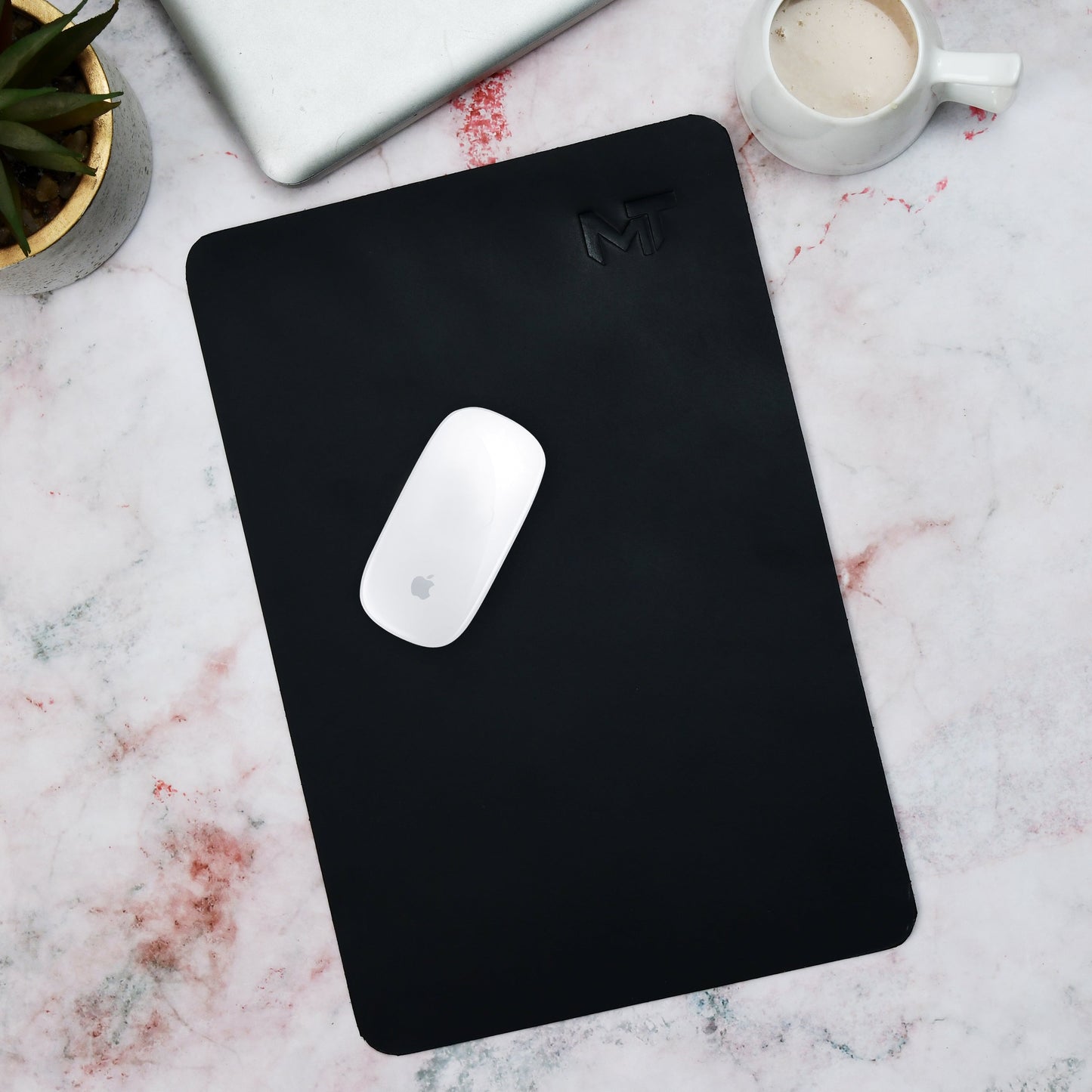 Noir Opulence Black Leather Desk Mat + Mouse Pad