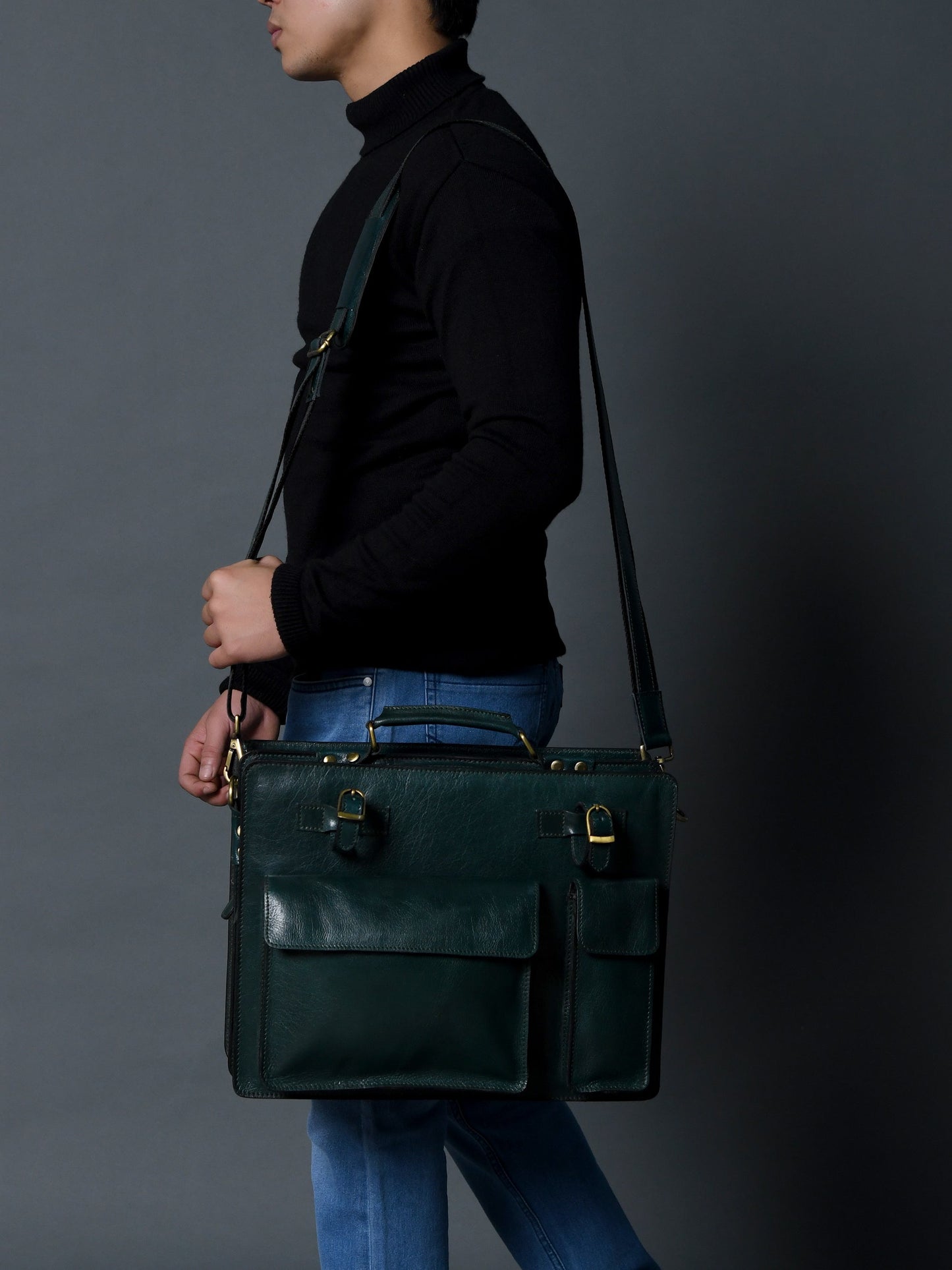 Tuscany Italian Leather Briefcase, Green