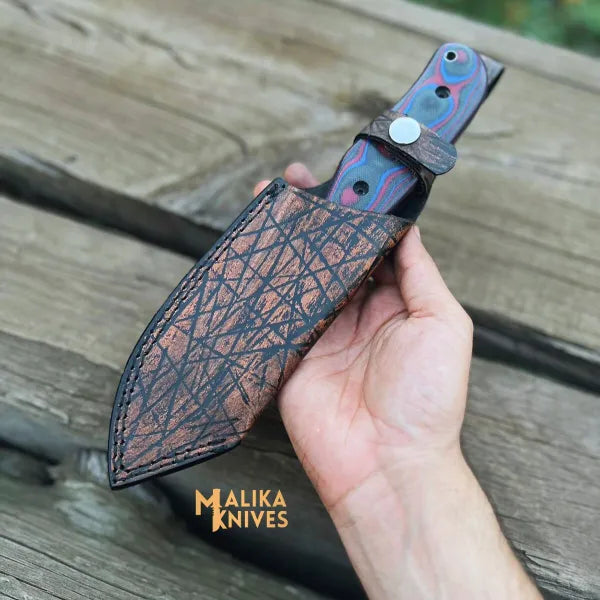 Handmade Hunter Point Blade hunting knife with Teeth blade and Custom leather sheath-0332