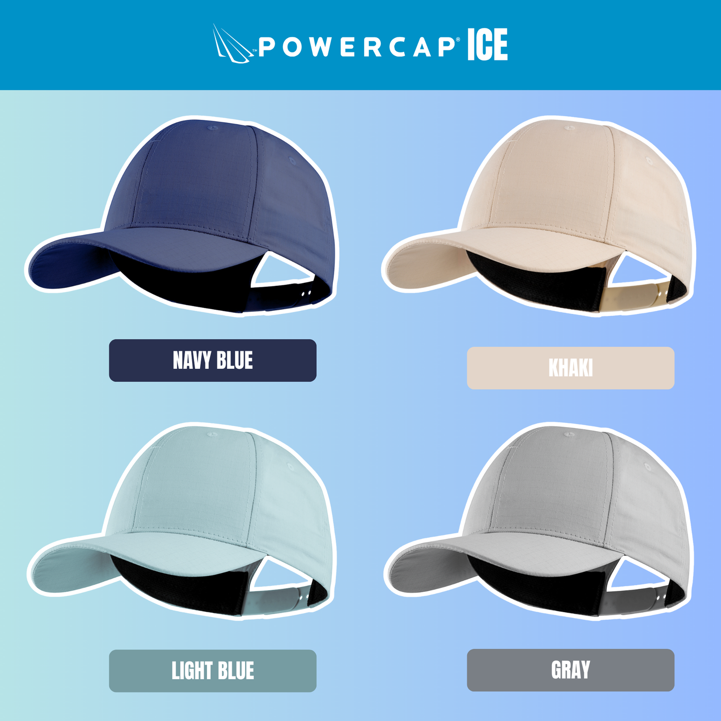 POWERCAP ICE Baseball Hat – Instant Cooling with Reusable Ice Packs UPF 50 Protection