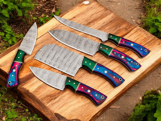 Premium Damascus Kitchen Knife Set - Handmade 5-Piece Collection
