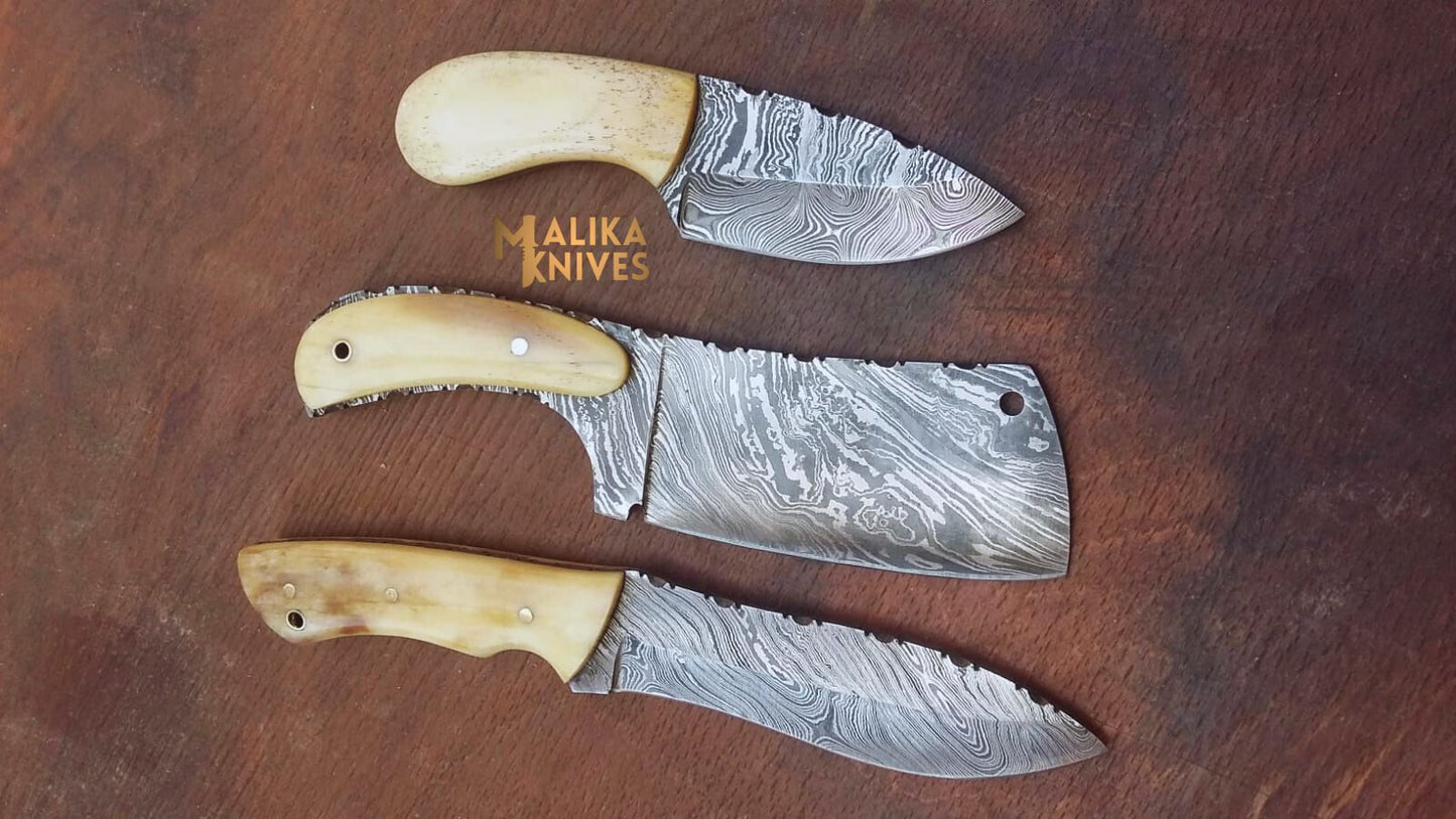 Unleash Your Hunting Prowess with Malika Knives' Handmade Hunting Knife Set-0335