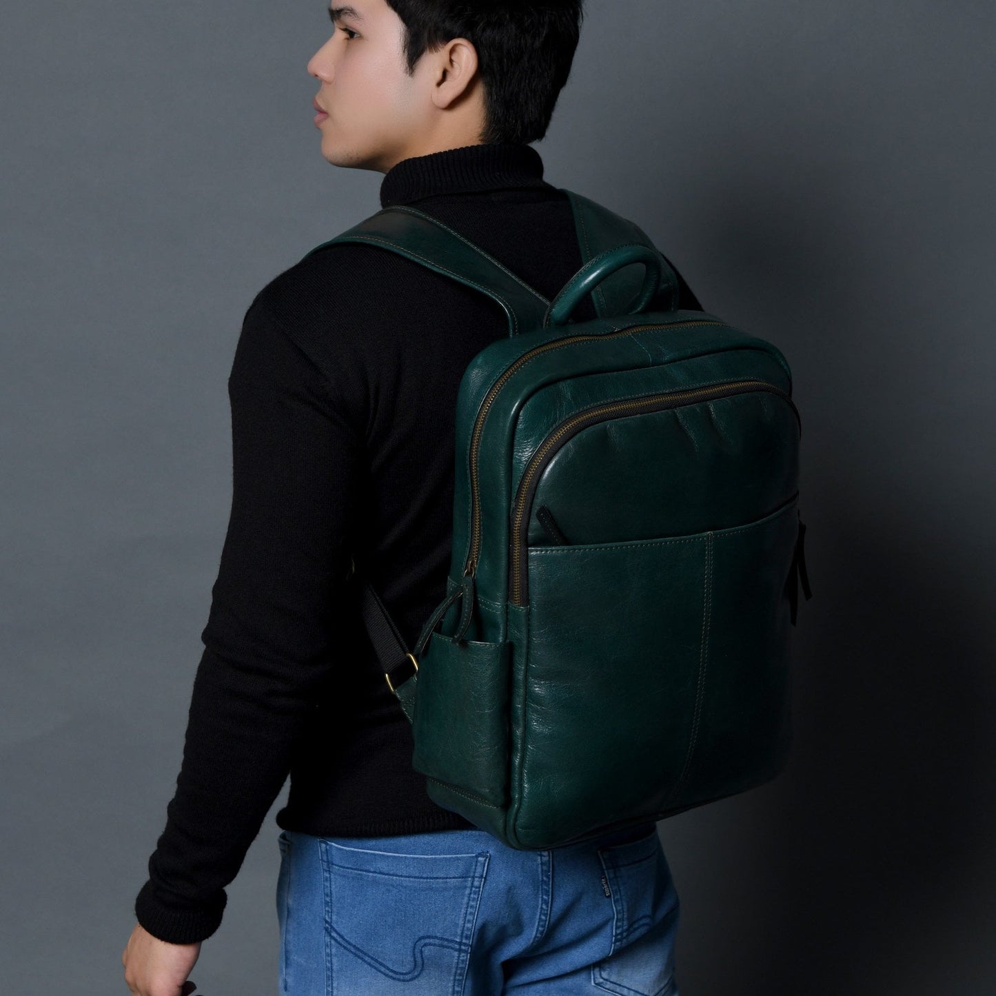 Luxury Italian Leather Backpack, Green