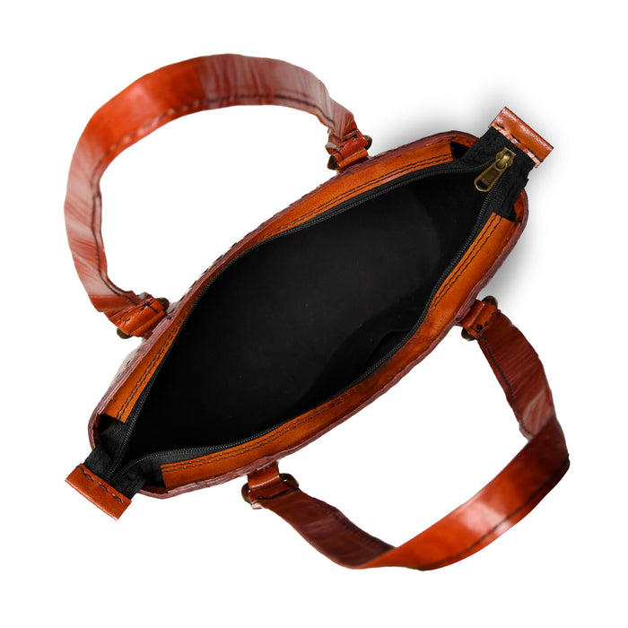 Solid Structure Tan Leather Mini Tote