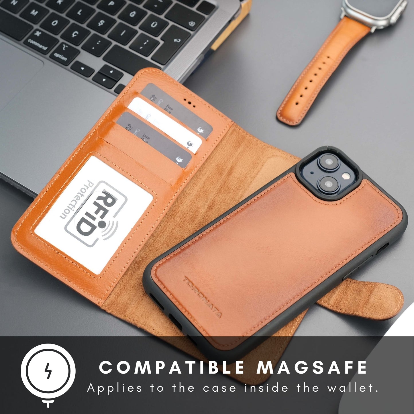 Casper Leather iPhone 15 Plus Wallet Case | Detachable MagSafe Compatible RFID Protection