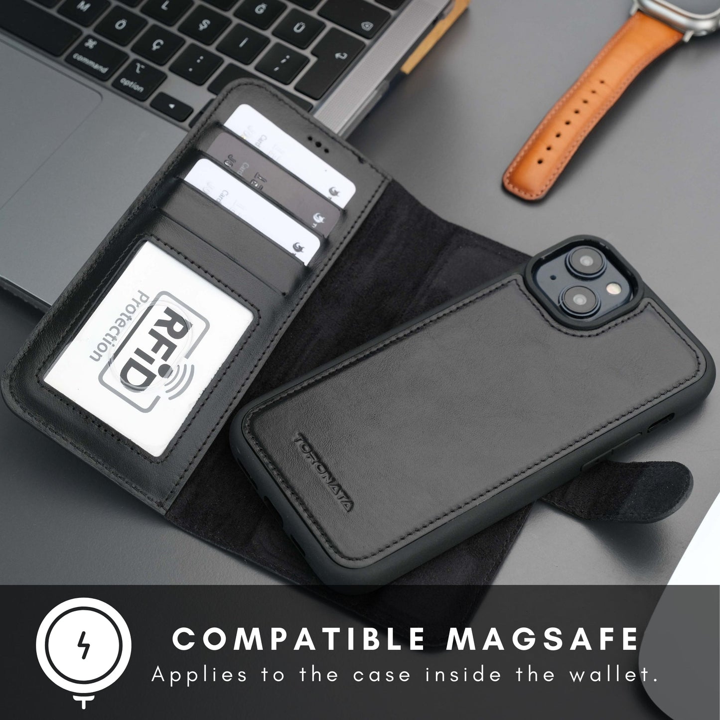 Casper Leather iPhone 15 Plus Wallet Case | Detachable MagSafe Compatible RFID Protection