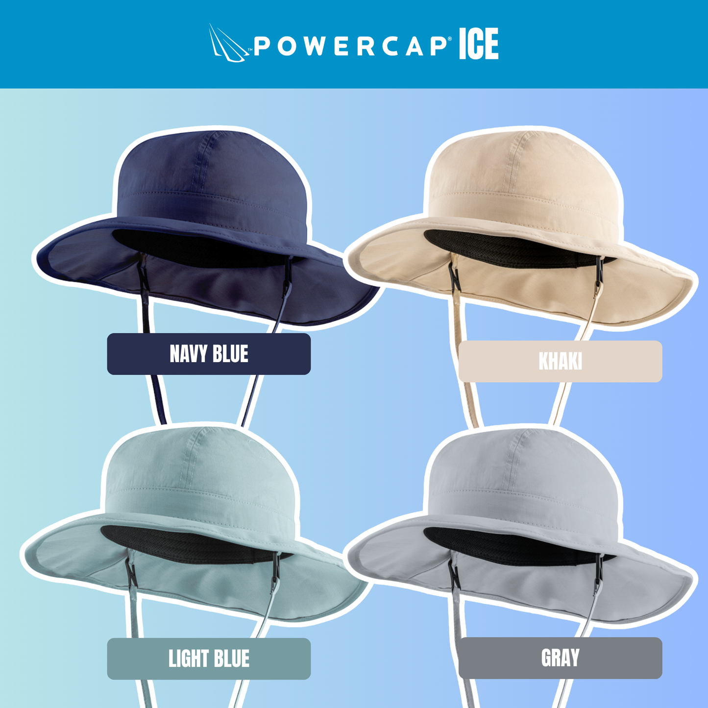 POWERCAP ICE Cooling Sun Hat – Instant Cooling Relief with Reusable Ice Packs, UPF 50 UV Sun Protection, Lightweight & Breathable for Hot Weather