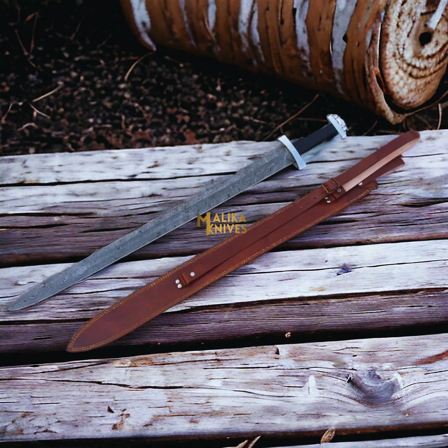 Custom Damascus Viking Sword With SS Pummel & Guard-902