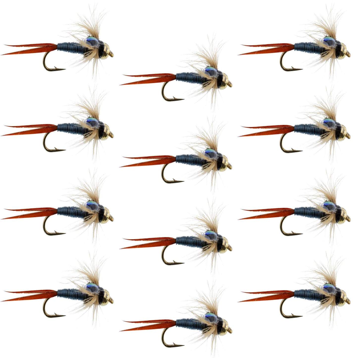 Bead Head Metallic Blue Copper John Nymph - 1 Dozen Fly Fishing Flies - Hook Size 14
