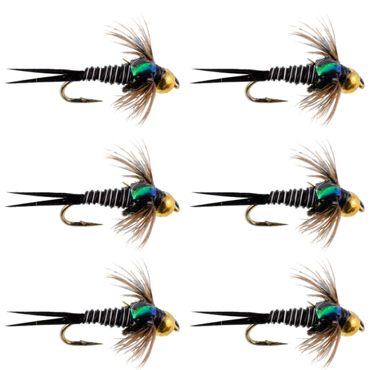 Bead Head Zebra Copper John Nymph Fly Fishing Flies - Set of 6 Flies Hook Size 12