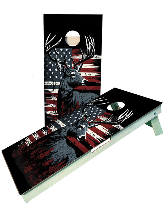 Hunting Buck/Deer American Flag Pro Cornhole Boards