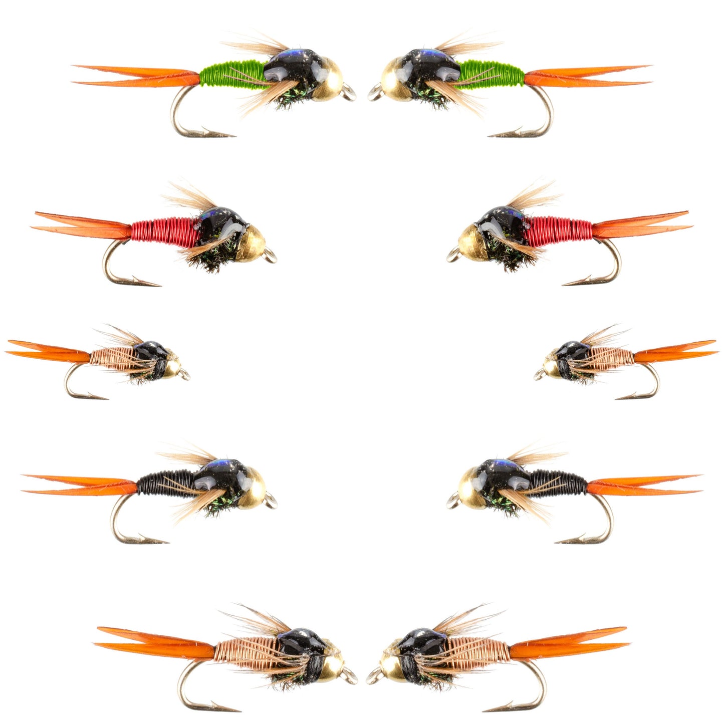 Basics Collection - Bead Head Copper John Assortment - 10 Wet Flies - 5 Patterns - Hook Sizes 14, 16, 18
