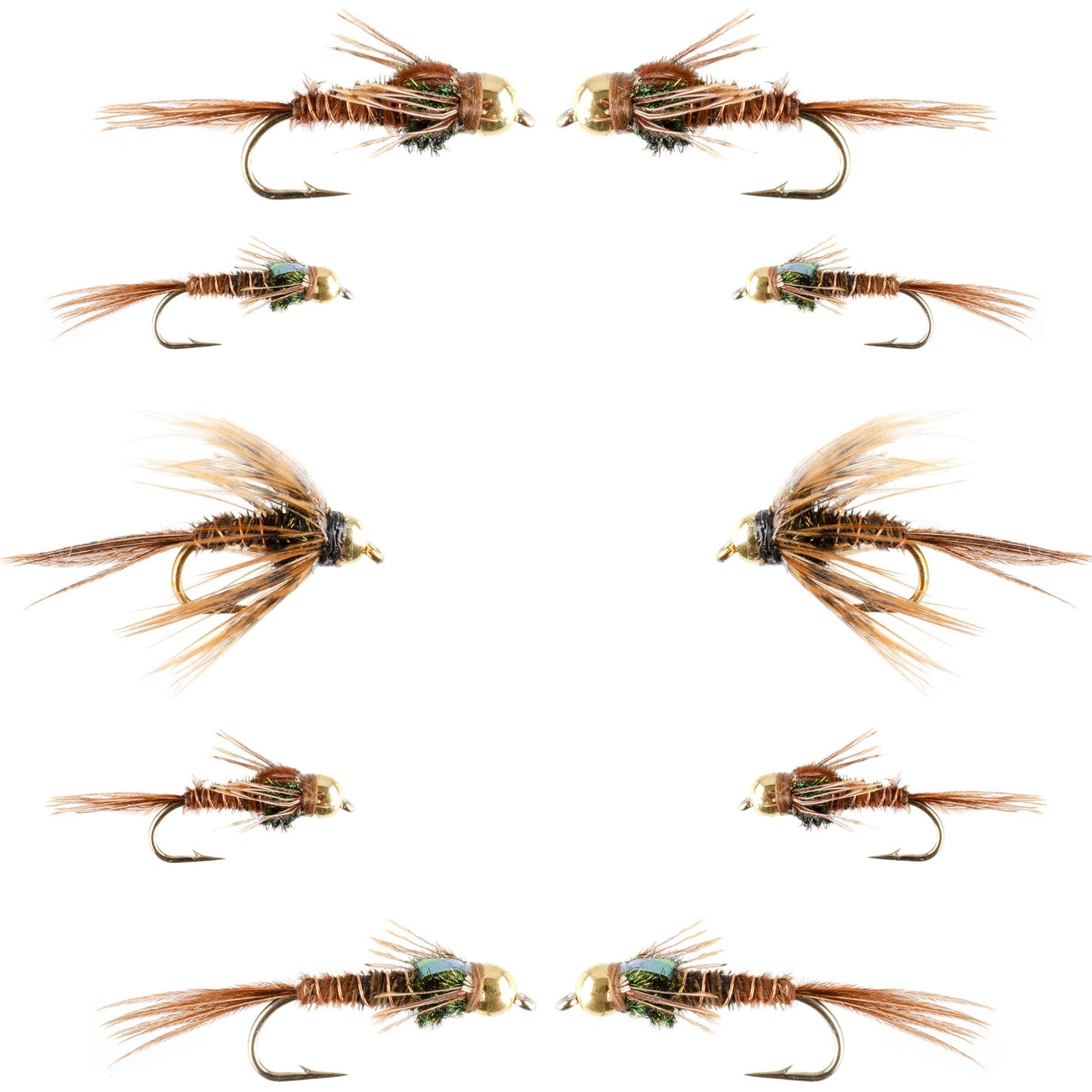 Basics Collection - Bead Head Pheasant Tail Nymph Assortment - 10 Wet Flies - Hook Sizes 14, 16, 18