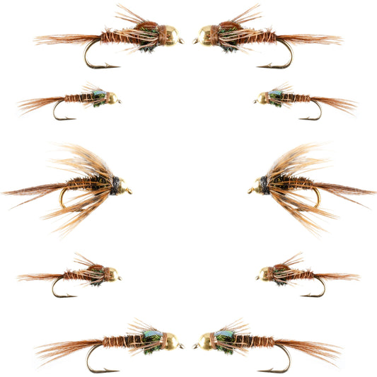 Basics Collection - Bead Head Pheasant Tail Nymph Assortment - 10 Wet Flies - Hook Sizes 14, 16, 18