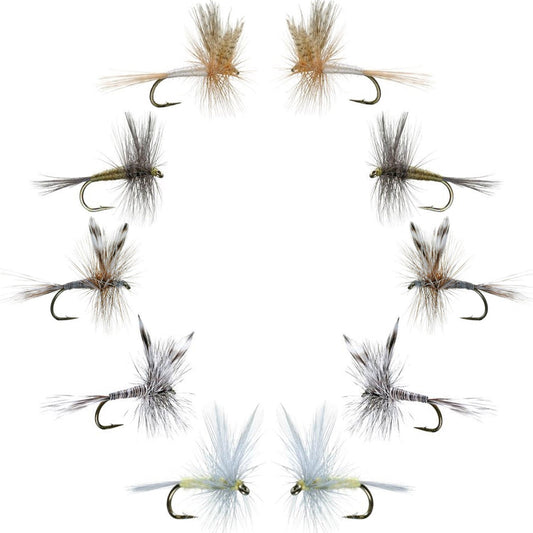 Basics Collection - Classic Dry Fly Assortment - 10 Dry Fishing Flies - 5 Patterns - Hook Sizes 12, 14, 16
