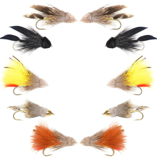 Basics Collection - Muddler Minnow Streamer Assortment - 10 Wet Flies - 5 Patterns - Hook Sizes 4 and 6