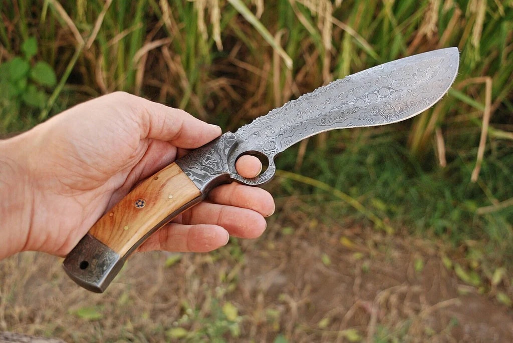 Bushcraft Kukri Knife Damascus 12" Olivewood Handle