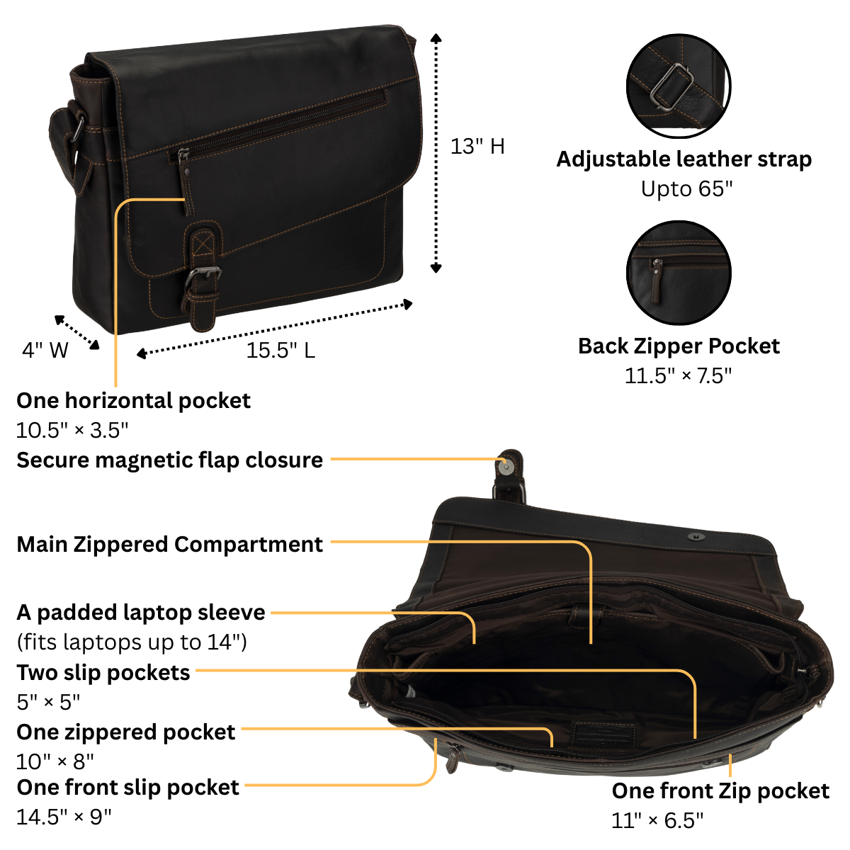 Chicago Messenger Bag 14" Brown