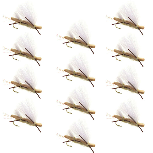 Chubby Chernobyl Ant Tan Foam Body Grasshopper Fly - 1 Dozen Flies Hook Size 10