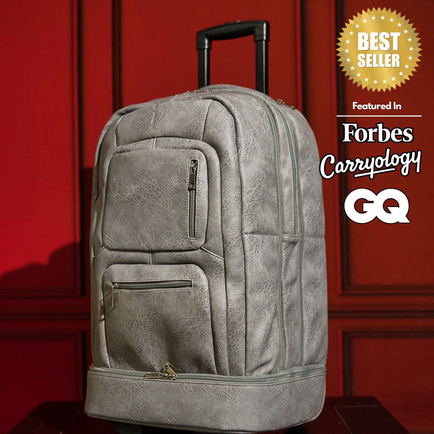 Grey Leather Carry-On Patented Roller Bag (Only 150 Made)