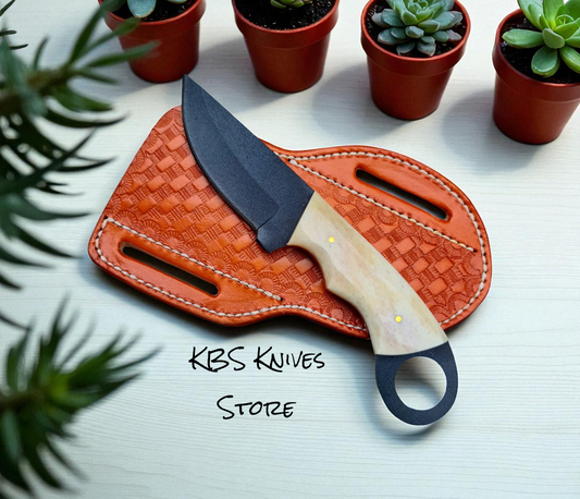 Cowboy Knife with Sheath for Belt – Bone Handle & J2 Steel