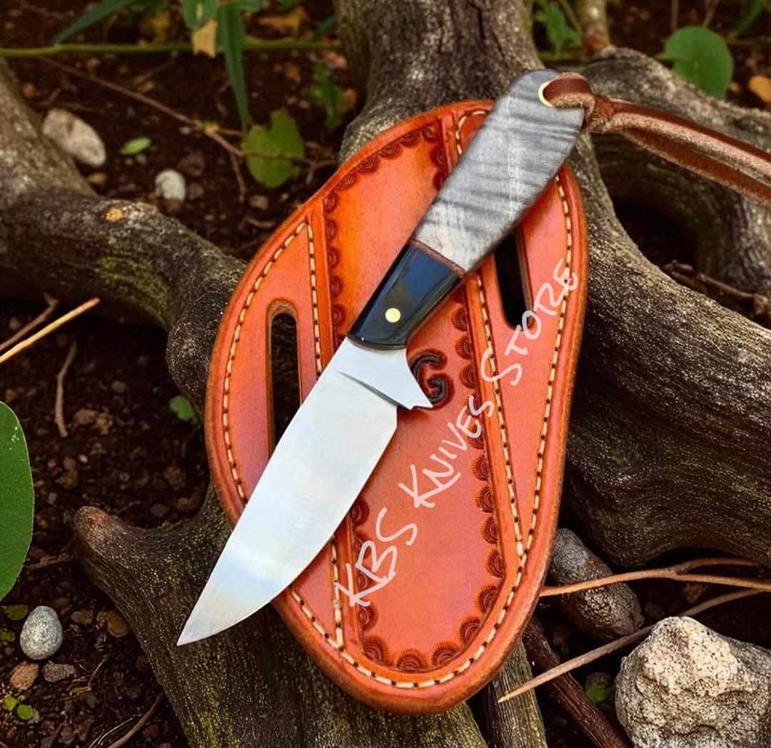 Cowboy knife with 3.5 inch blade and walnut handle – outlaw’s western knife set with sheath