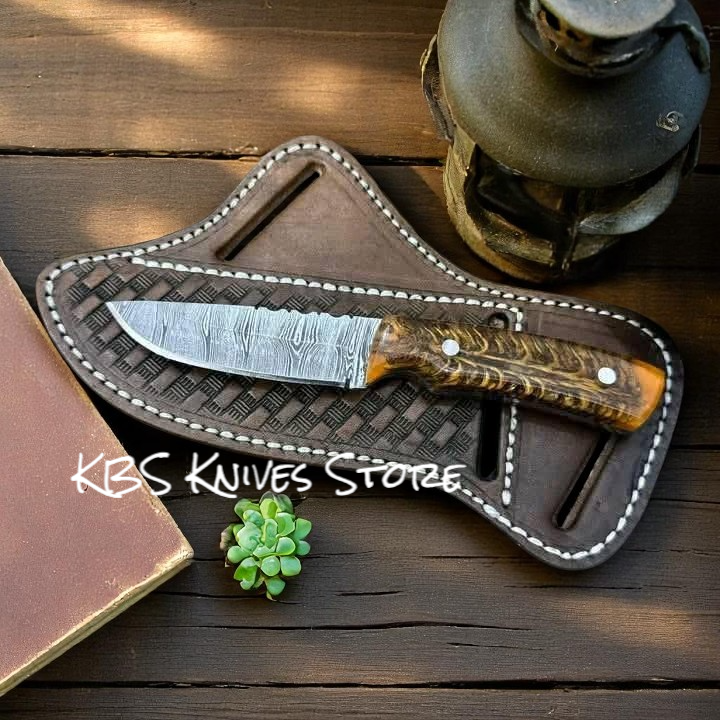 Cowboy Belt Knife 8" Damascus with Pine-Cone Handle