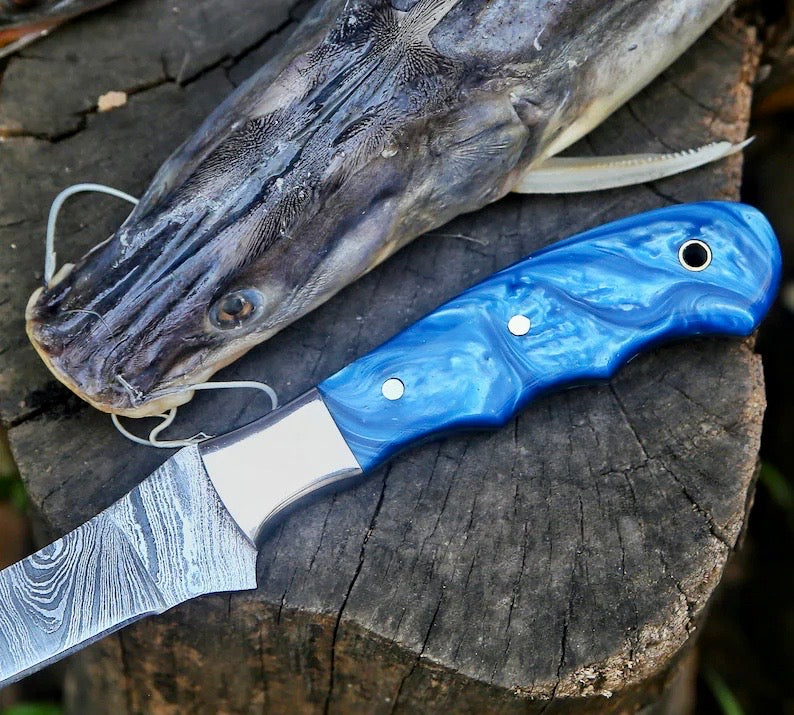 Custom Handmade 13-Inch Damascus Steel Fillet Knife Blank with Resin Handle – Premium Leather Sheath