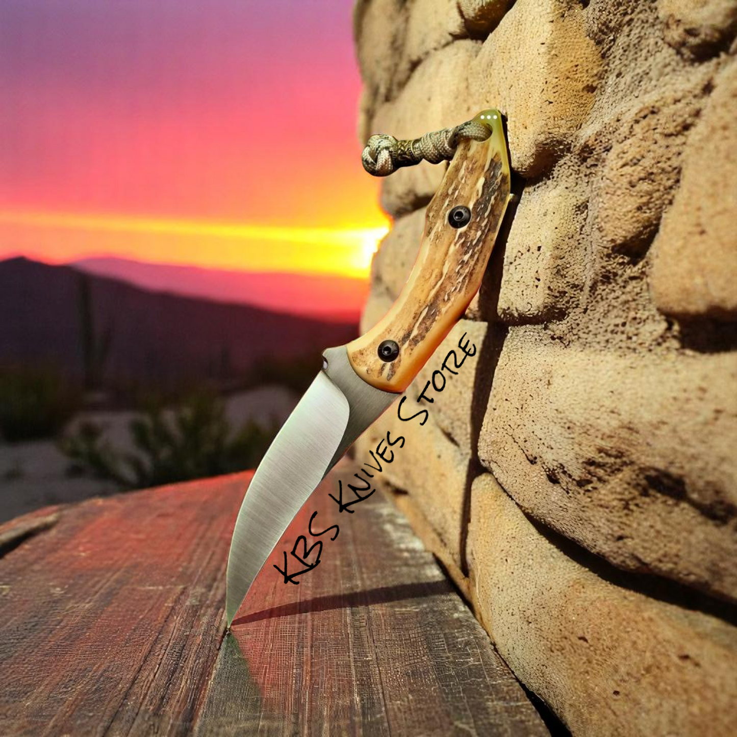 Custom 3.25" Cowboy Belt Knife - Antler Handle D2 Steel Wrangler Fixed Blade