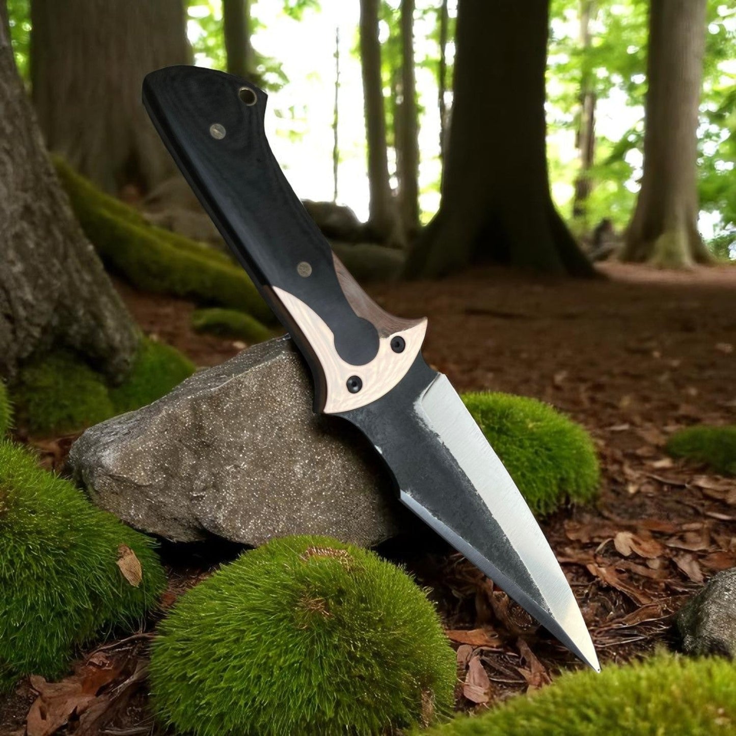 Premium 11″ D2 Steel Full‑Tang Hunting Knife | Satin-Finish, G10 Handle, Leather Sheath