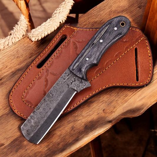 Premium Damascus Bull Cutter Knife - 8" Tear Drops Damascus Steel with Exotic Black Wood Handle