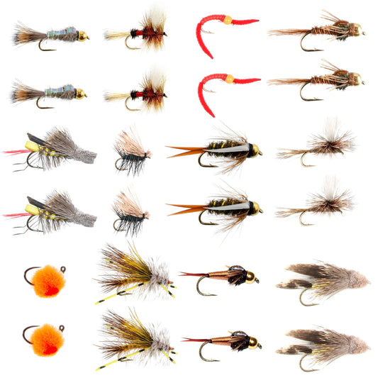 Trout Flies Assortment - 24 Flies for Trout Fly Fishing with Fly Box - Essential Dry and Wet Fly Selection