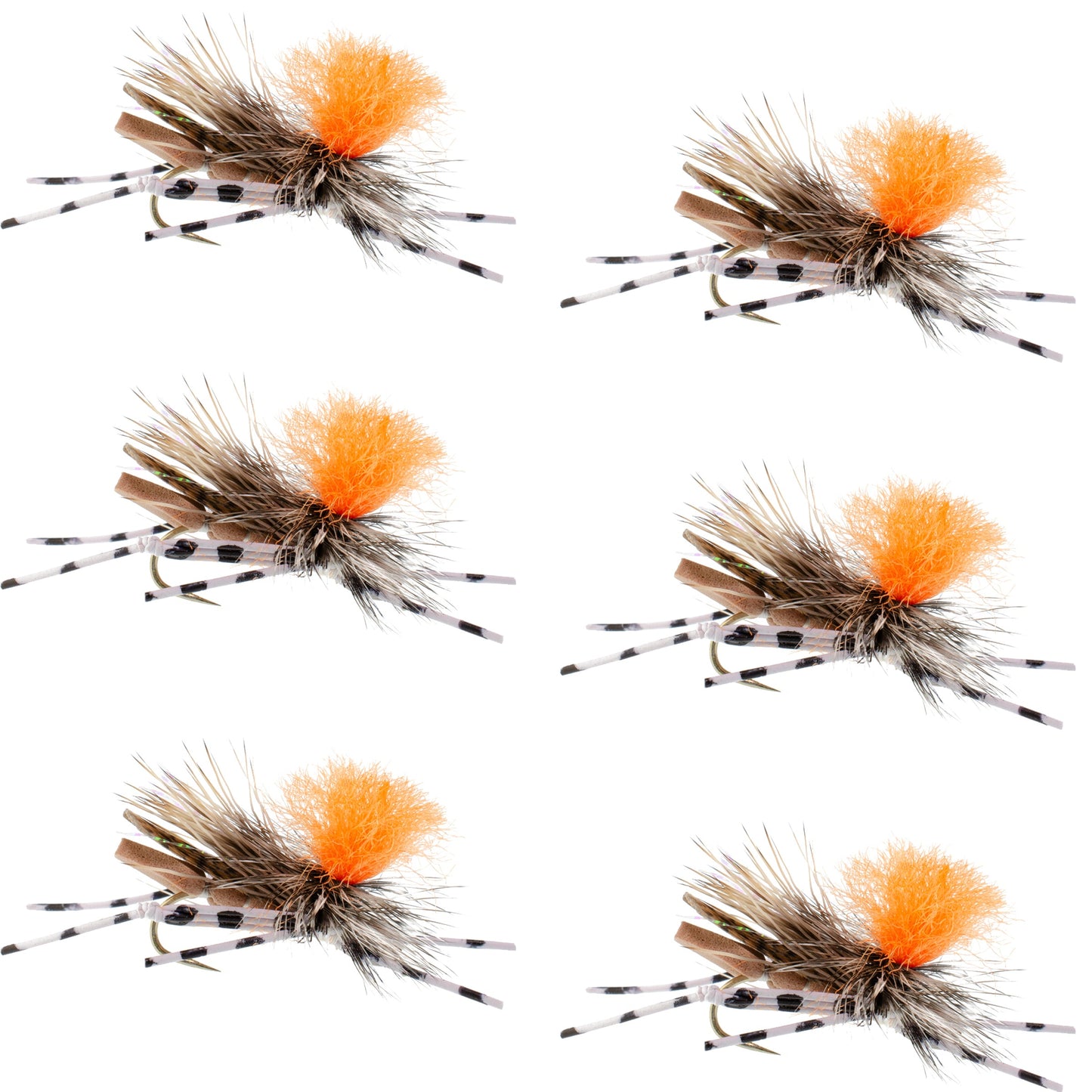Feth Hopper Tan - Foam Grasshopper Fly Pattern - 6 Flies Hook Size 10