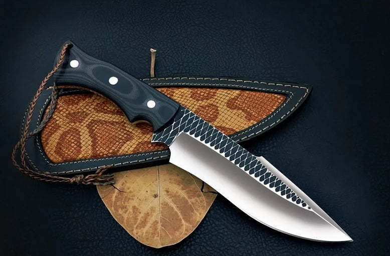 Full Tang Custom Handmade 440C Steel Fixed Blade Knife – 12" Micarta Handle with Leather Sheath