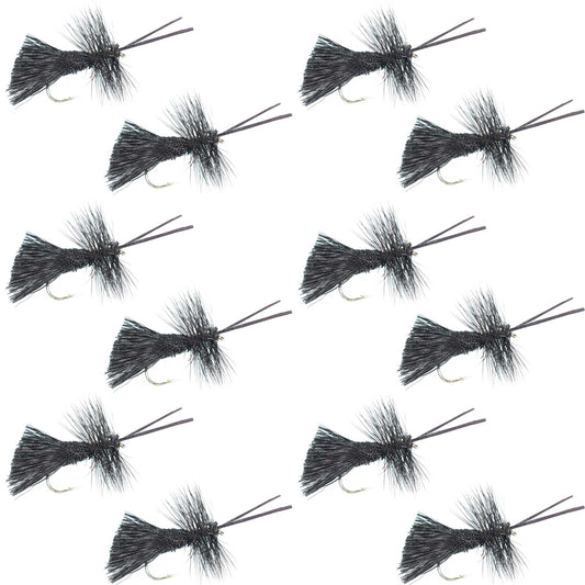 Goddard Caddis Black Dry Fly - 12 Flies Hook Size 12