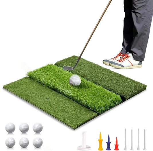 DCUTIE Premium 3-in-1 Golf Mat 24"x24" – Tri-Turf Practice Mat – Foldable Non-Slip Base
