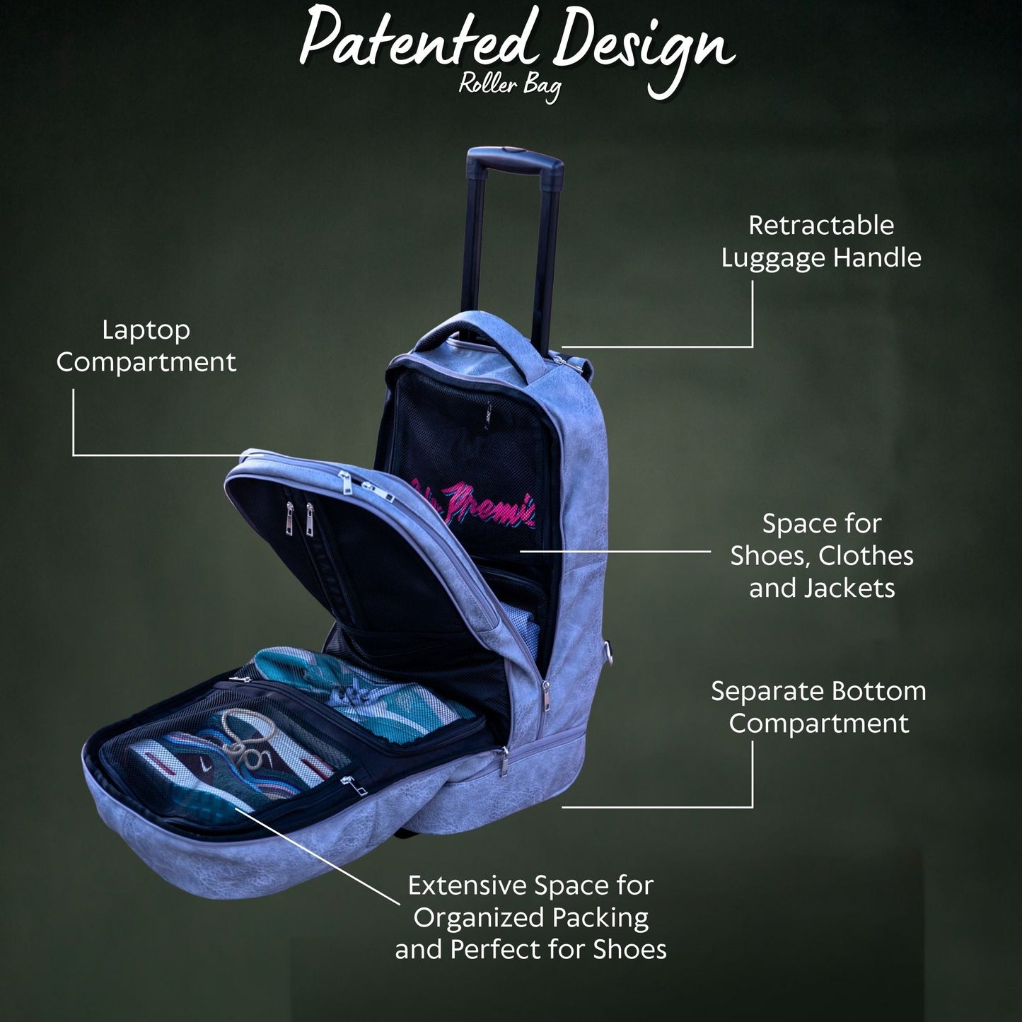 Grey Leather Carry-On Patented Roller Bag (Only 150 Made)