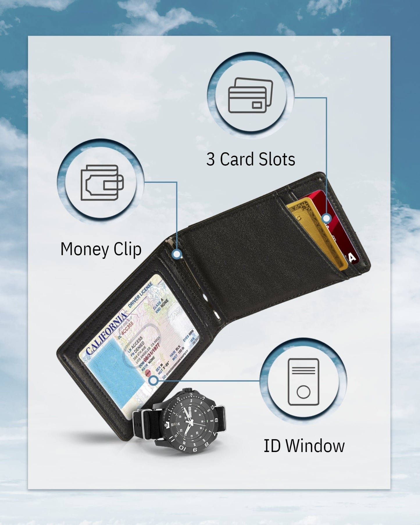 Money Clip Bifold Wallet W/ Pull Strap