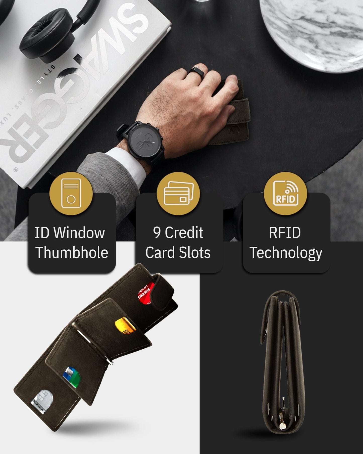 Bifold Wallet With Removable Money Clip Snap Closure