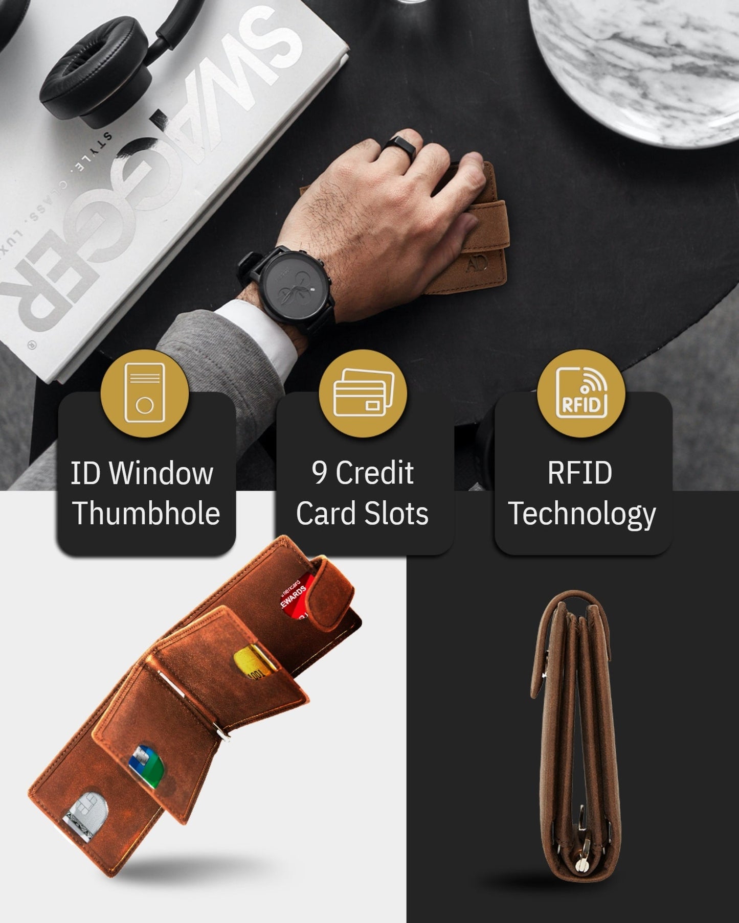 Bifold Wallet With Removable Money Clip Snap Closure