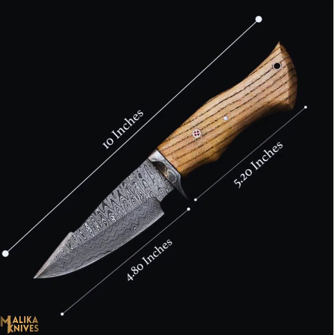 Twist Pattern Damascus Steel Hunting Knife: Walnut wood Handle & Custom sheath-0345