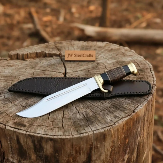 Handcrafted Crocodile Dundee Style Bowie Knife Large Clip Point Hunting Blade with Leather Sheath