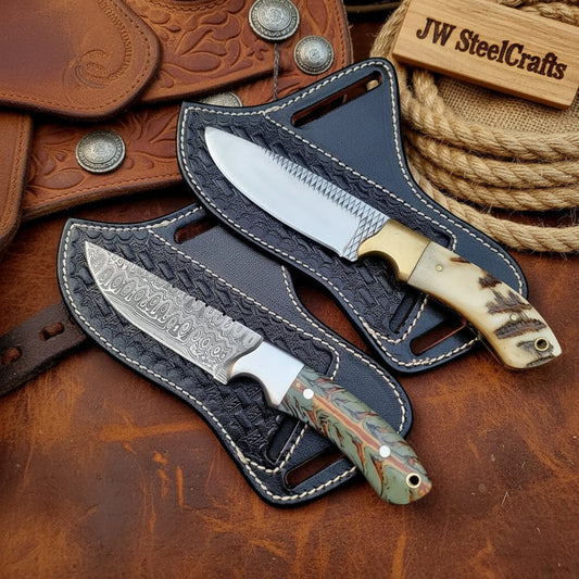 Ranch Cowboy Knife Combo Set with Ram Horn Pine Cone Handles