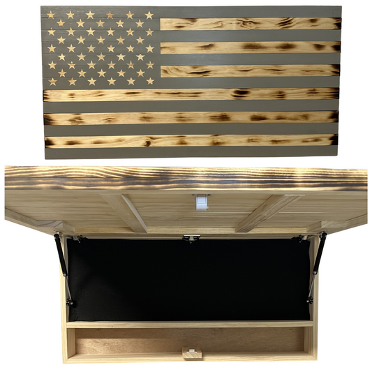 Classic Burnt Wood American Flag Gun Storage Cabinet (Gray)