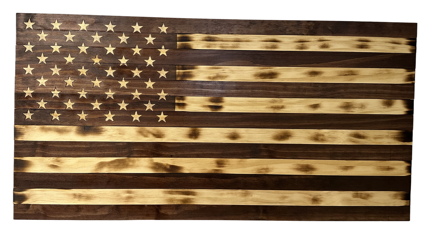 Rustic American Flag Hidden Gun Storage Cabinet Burnt Wood and Red Mahogany