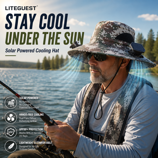 LITEGUEST Solar Cooling Hat with Dual Fans & UPF50+ Sun Protection