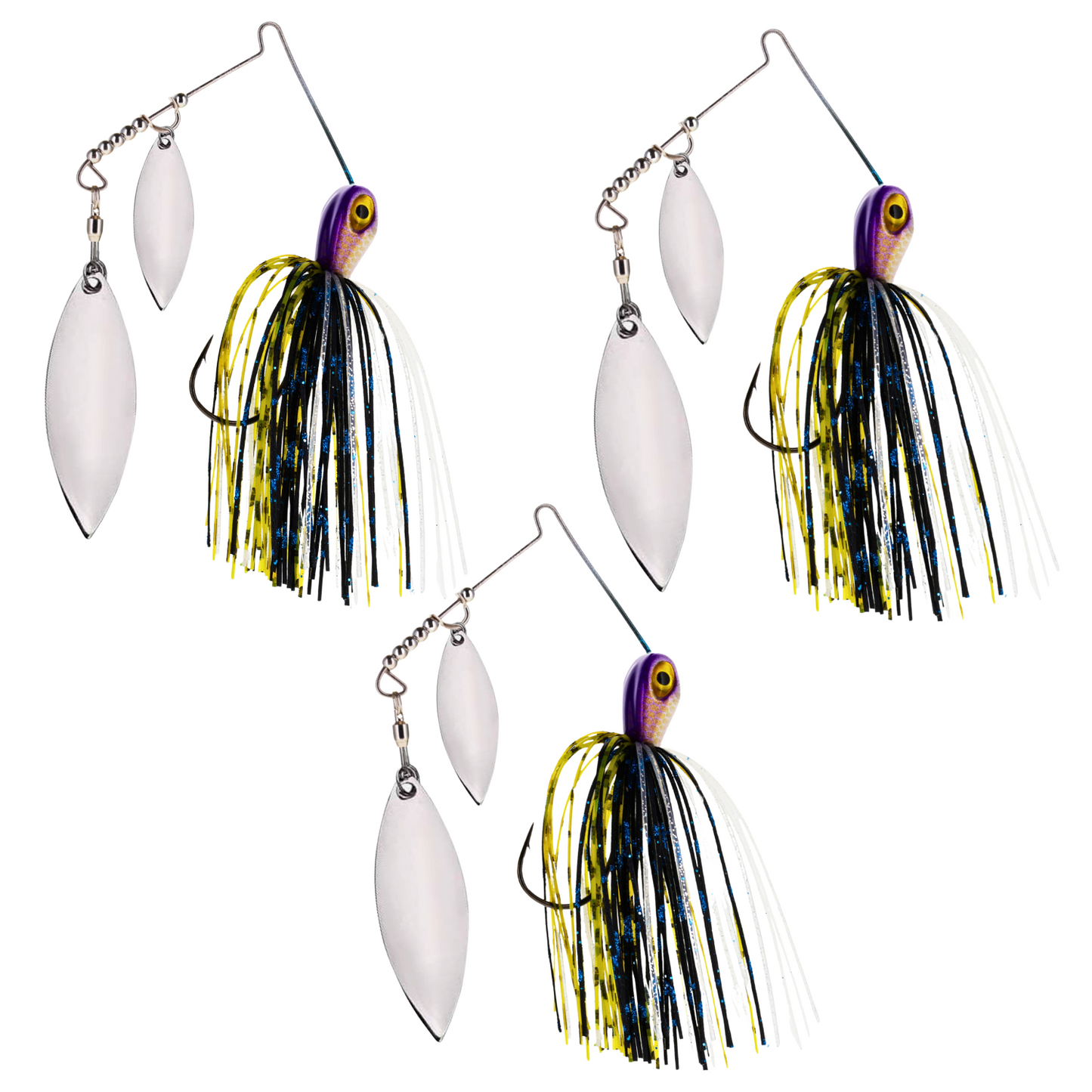 Reaction Tackle Lead Spinnerbait Jigs – 3-Pack, Double Willow Blade - New