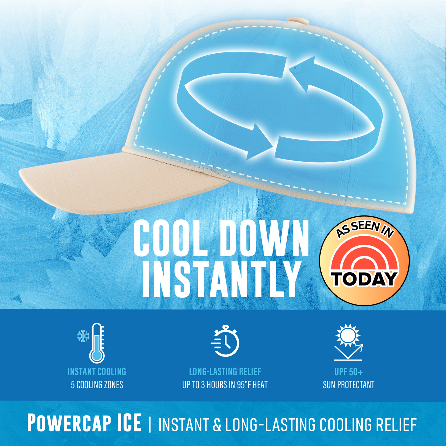 POWERCAP ICE Cooling Sun Hat – Instant Cooling Relief with Reusable Ice Packs, UPF 50 UV Sun Protection, Lightweight & Breathable for Hot Weather